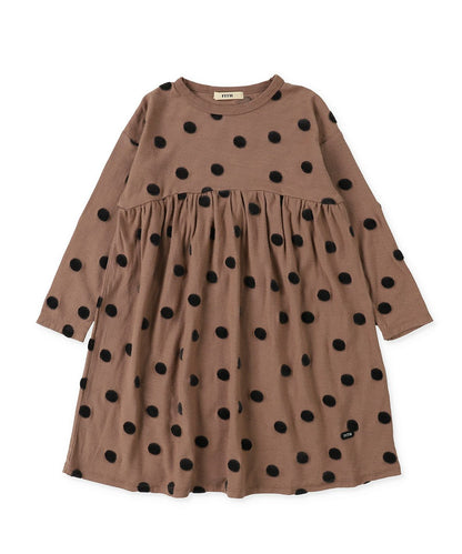 Dot Cut Velour Jacquard Gather Dress