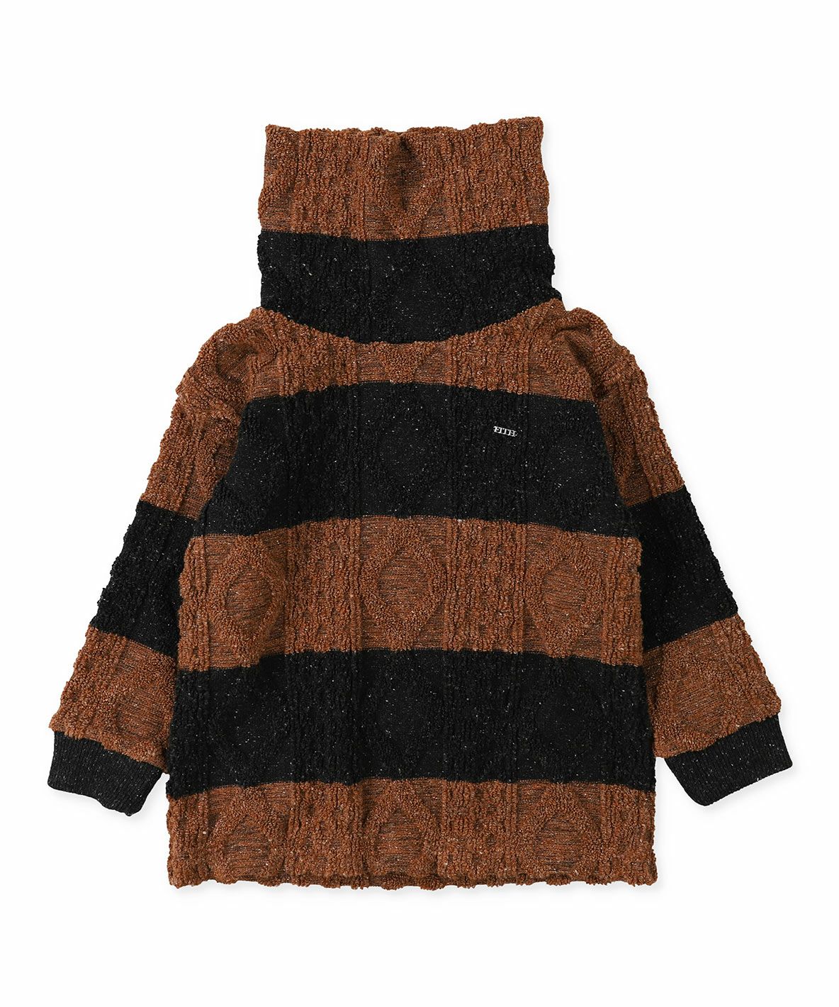 Cable Pile Jacquard Striped Hi-neck Pullover