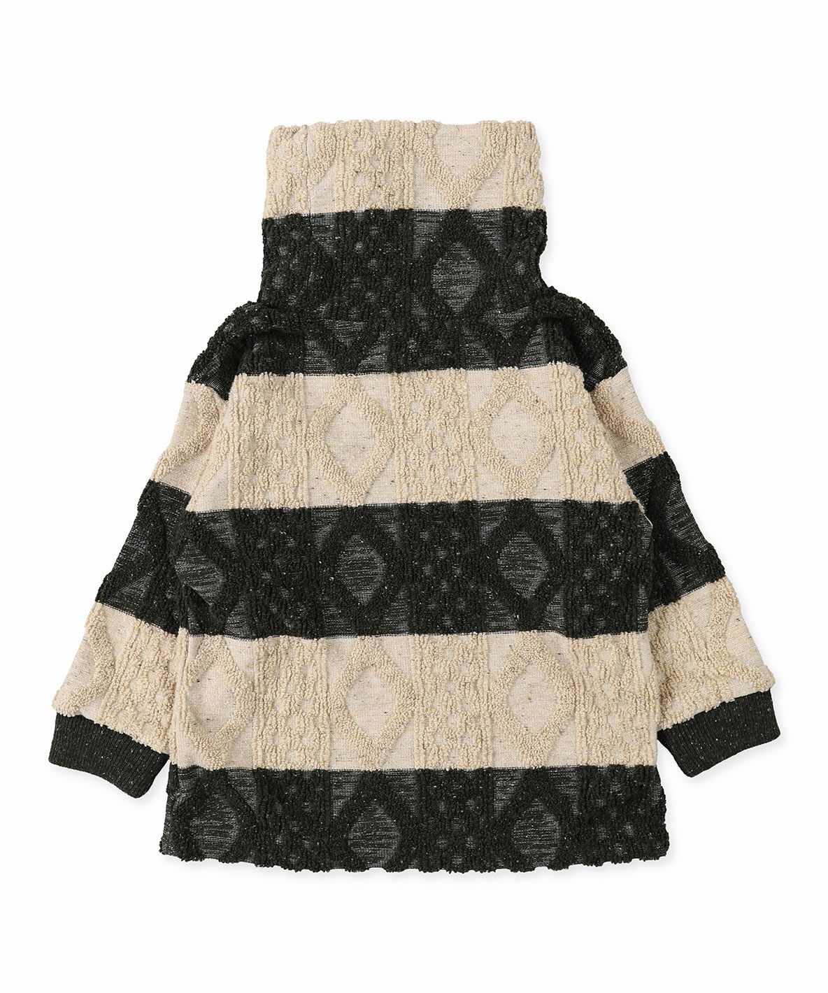 Cable Pile Jacquard Striped Hi-neck Pullover