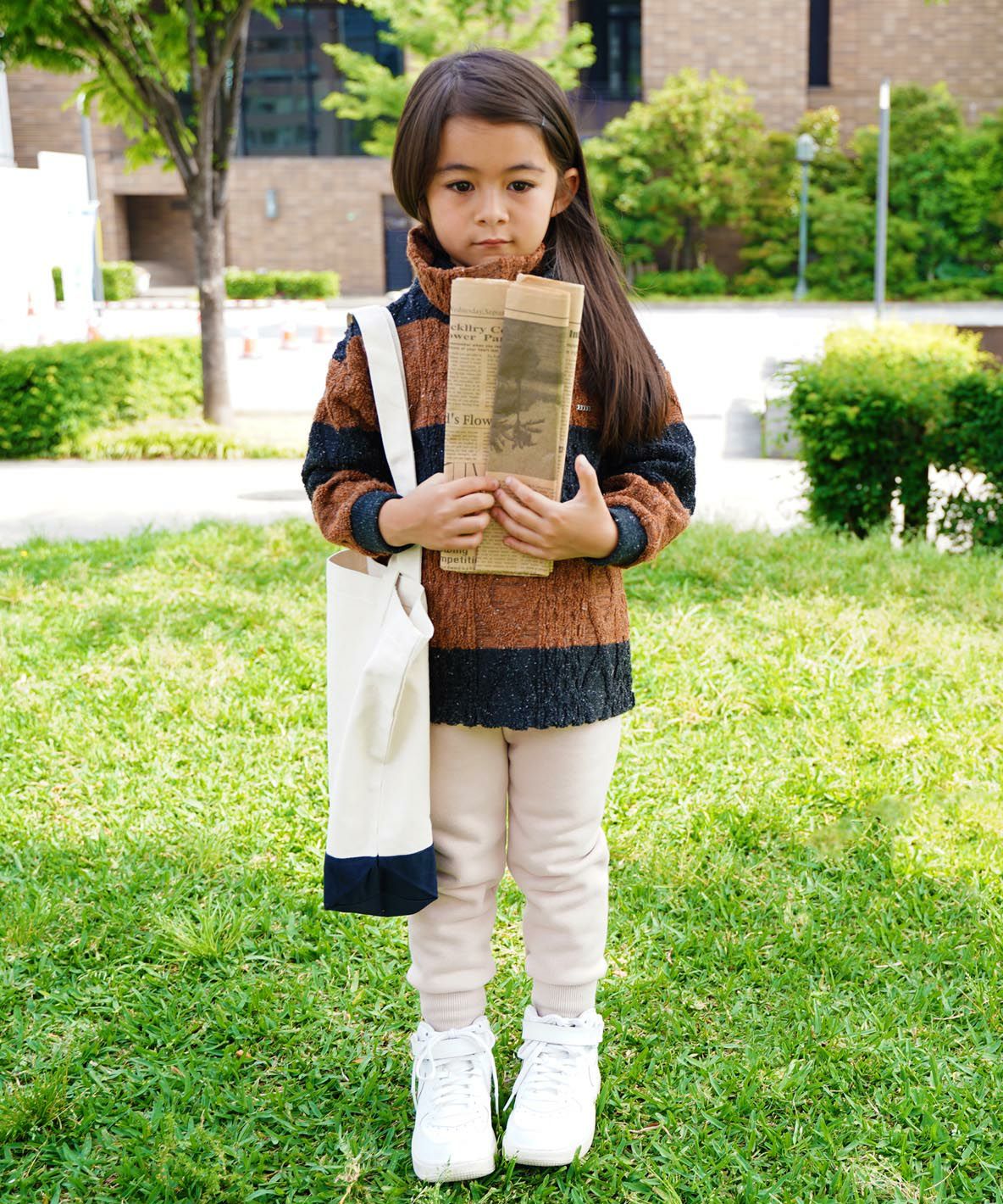 Cable Pile Jacquard Striped Hi-neck Pullover