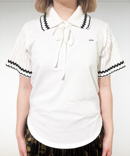Smooth Cotton Jersey and Knit Collar Tee