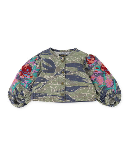 Camouflage Print Puff Sleeves Jacket
