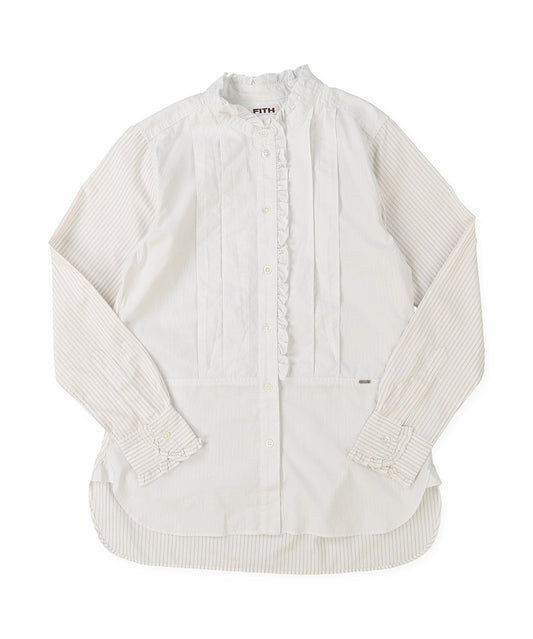 Poplin Striped Ruffle Blouse(LADIES)