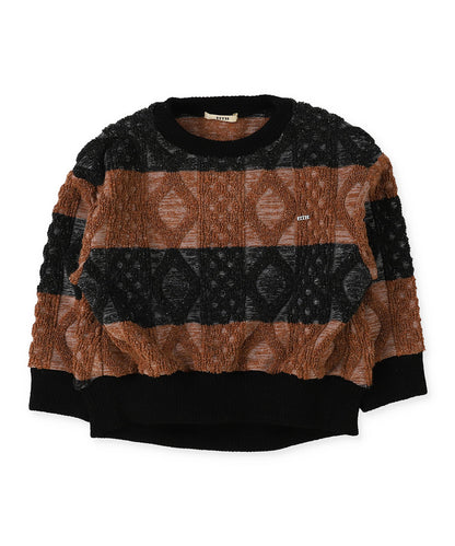 Striped Rope-knitting Pullover