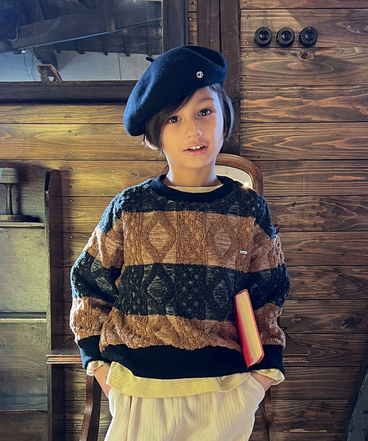 Striped Rope-knitting Pullover