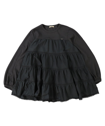 Cotton Jersey and Cloth Tiered Long Sleeve Tee(LADIES)