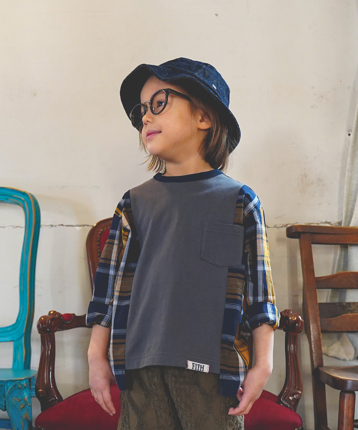 Cotton Jersey x Plaid L/S Shirt