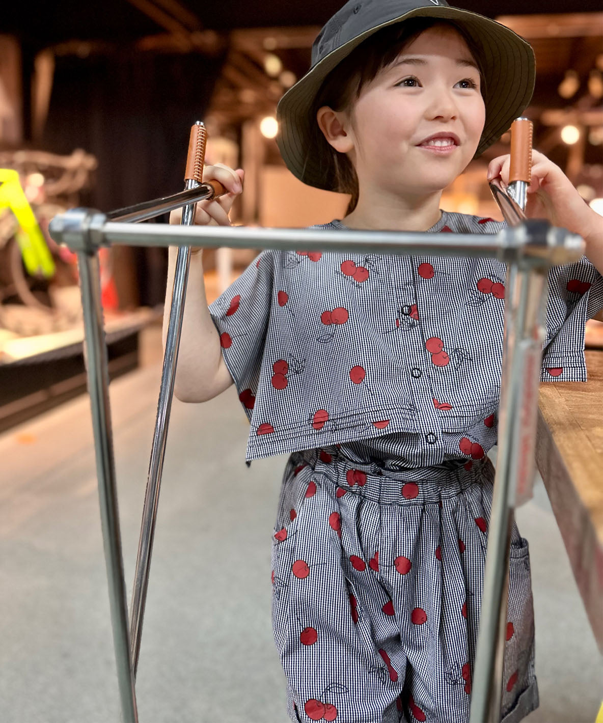 Checked and Cherry Cape Blouse