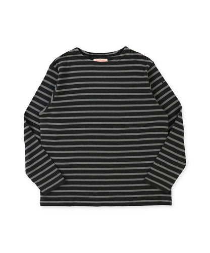 Striped Cotton Jersey Boat-neck Long Sleeve Tee(LADIES)