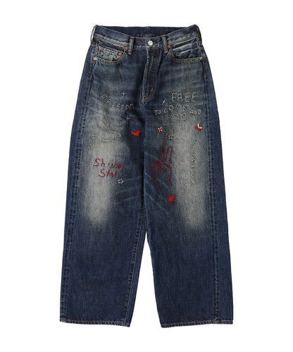 12oz HOME MADE Denim Embroidered Long Pants(LADIES)
