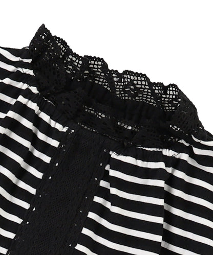 Striped and Lace Smoked Long Sleeve Tee