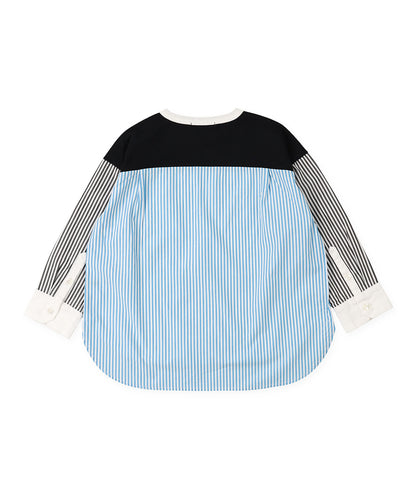 Cotton Jersey and Striped Long Sleeve Tee