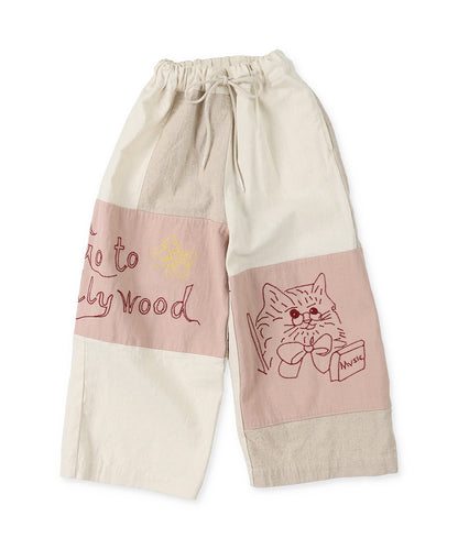 Linen Cotton Canvas Switching Embroidery Pants