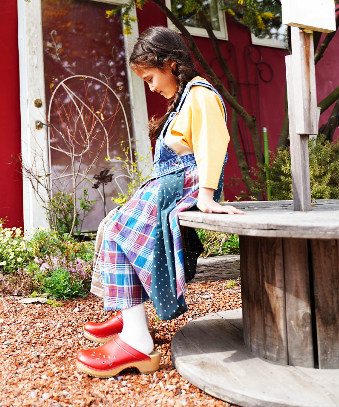 Checked Switching Pleats Jumper Skirt