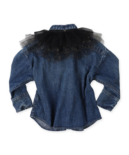 Tulle Collar and Work Denim Shirt Jacket