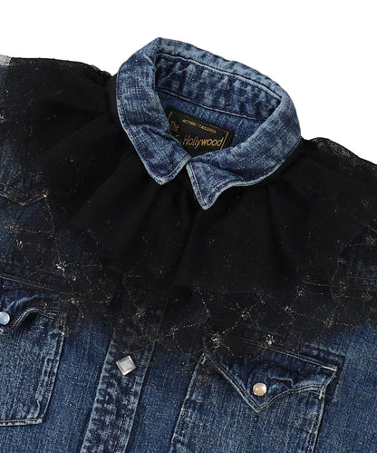 Tulle Collar and Work Denim Shirt Jacket