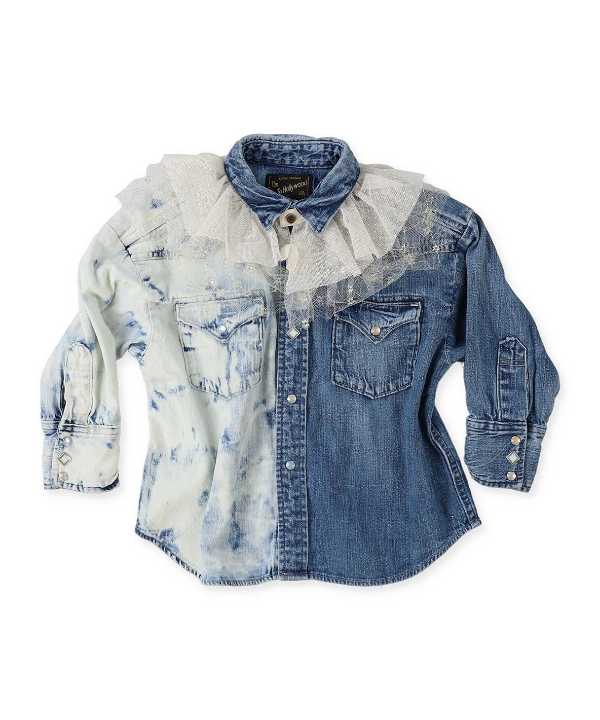 Tulle Collar and Work Denim Shirt Jacket