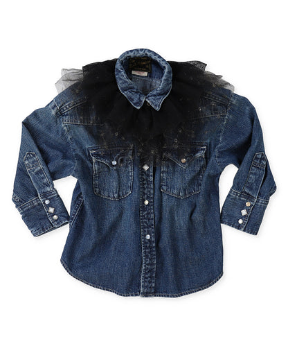 Tulle Collar and Work Denim Shirt Jacket