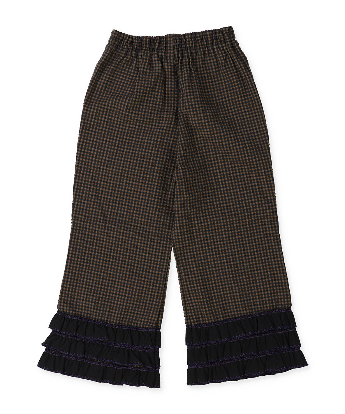 Waffle Gingham Plaid Ruffled Pants
