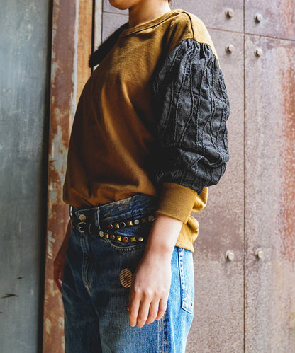 Tuck Denim-sleeve Tee(LADIES)