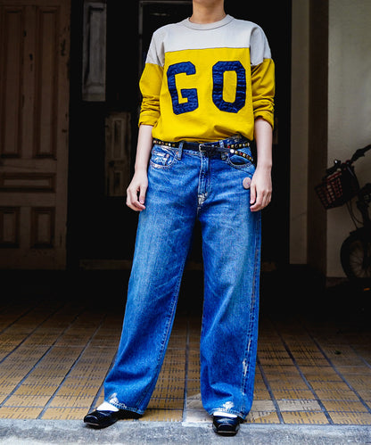 Shiny Denim Loose 5 Pocket Pants(LADIES)