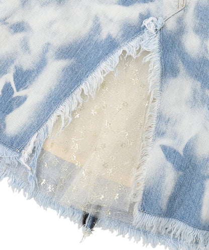 Denim Shiny Lacy Skirt