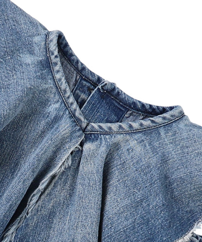 Work Denim Ruffled Blouse