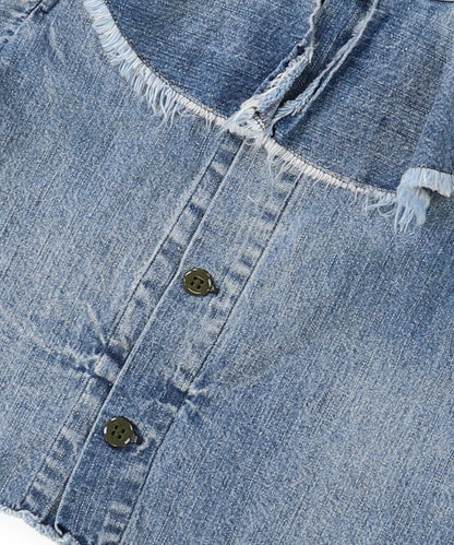 Work Denim Ruffled Blouse