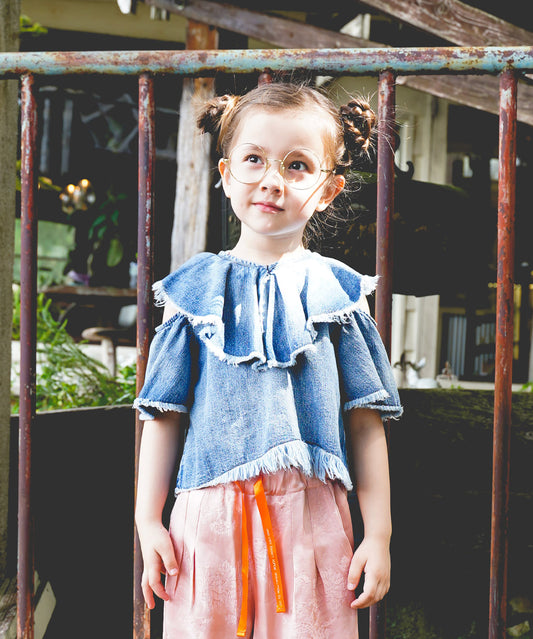 Work Denim Ruffled Blouse