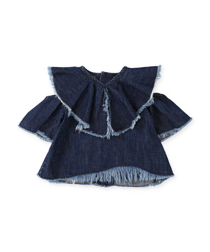 Work Denim Ruffled Blouse