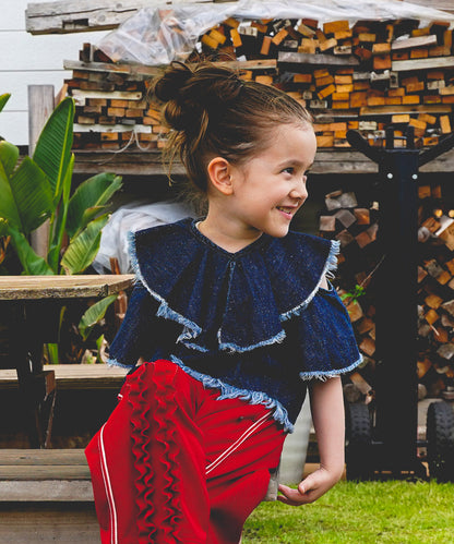 Work Denim Ruffled Blouse