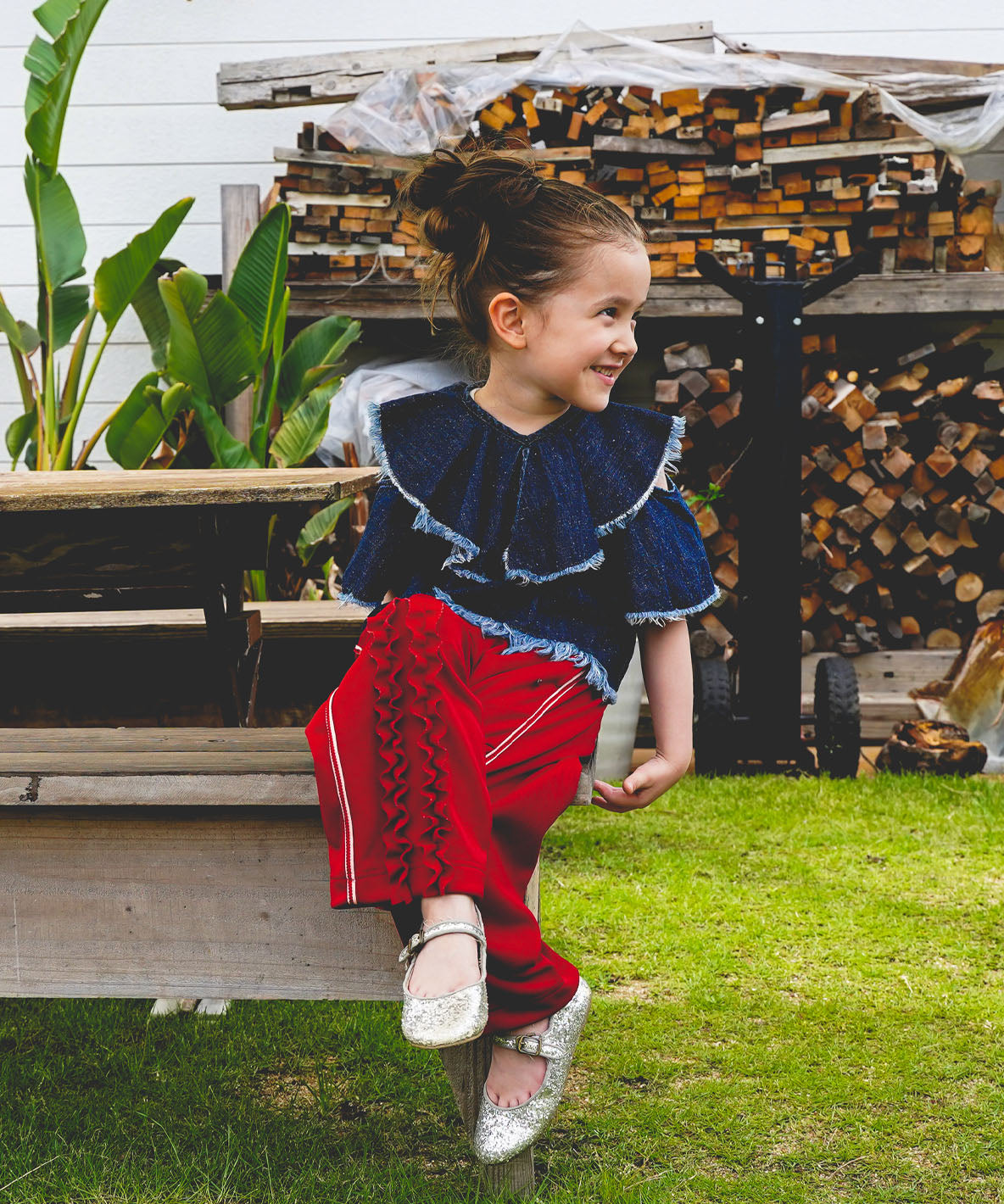 Work Denim Ruffled Blouse