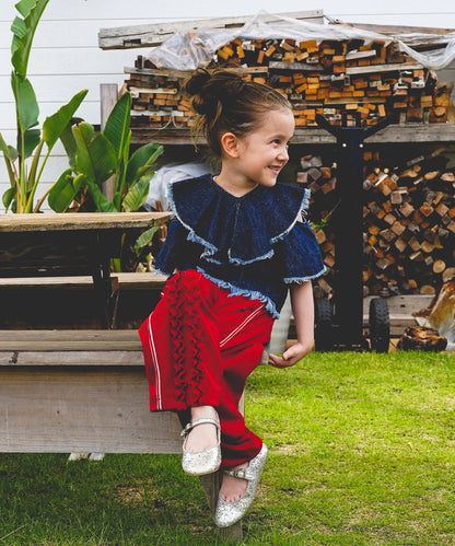 Work Denim Ruffled Blouse