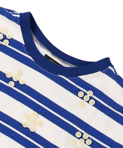 Striped Button Sleeveless Tee(LADIES)