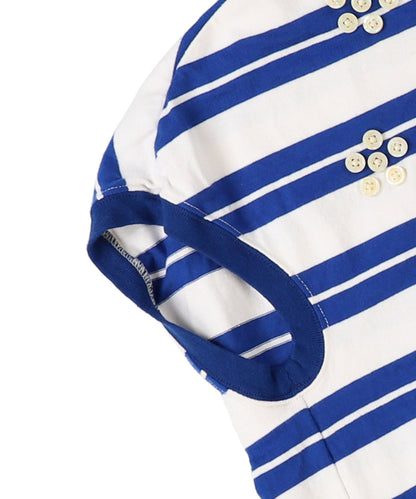 Striped Button Sleeveless Tee(LADIES)