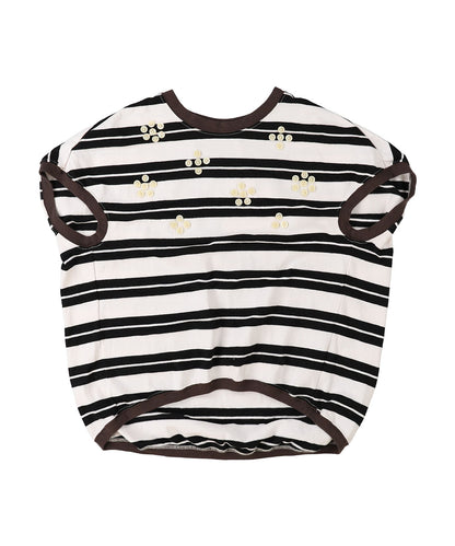 Striped Button Sleeveless Tee(LADIES)