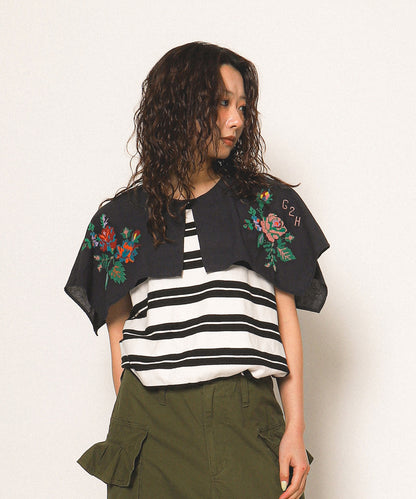 Striped Collar Sleeveless Tee(LADIES)