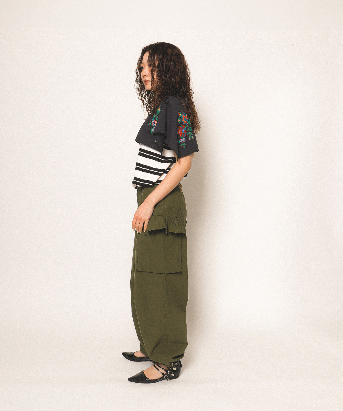 Striped Collar Sleeveless Tee(LADIES)