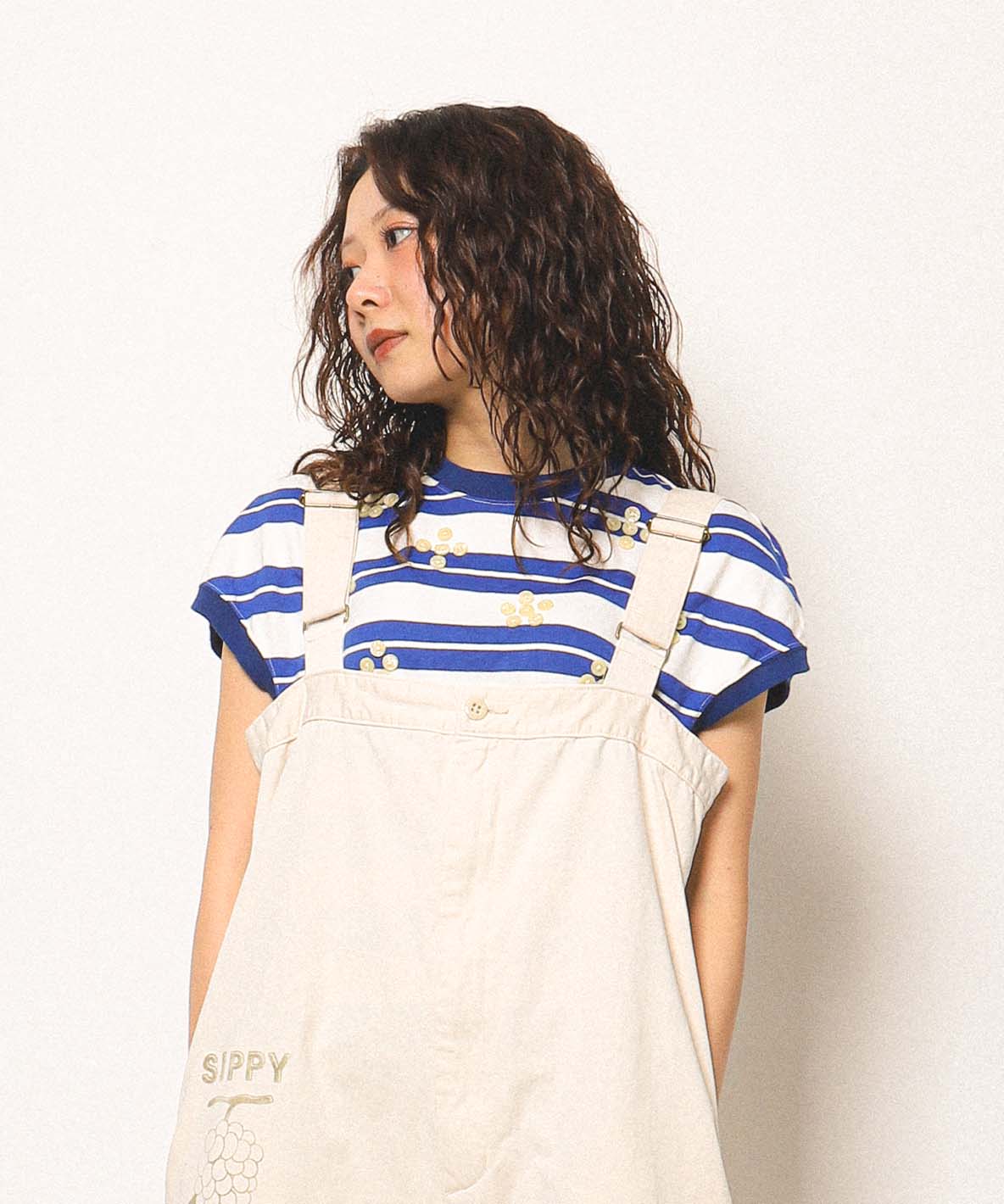 Striped Button Sleeveless Tee(LADIES)