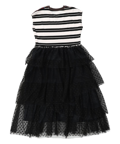 Striped Cotton Jersey Tiered Docking Dress(LADIES)