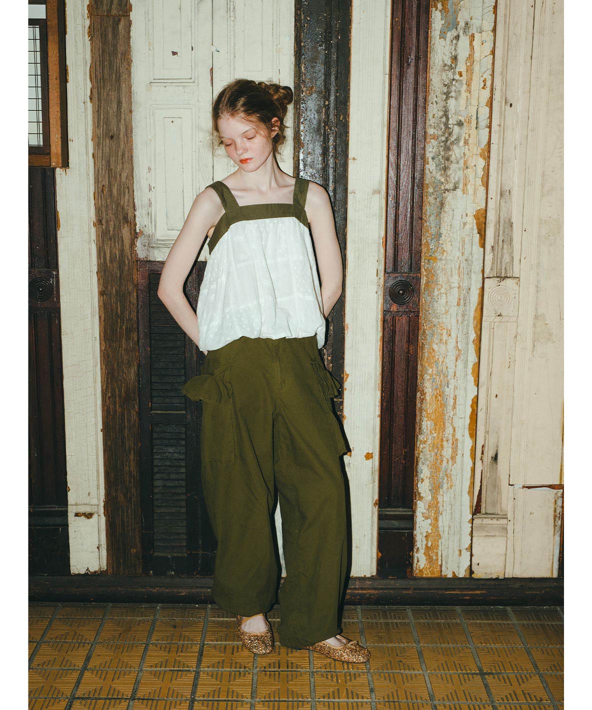 Ruffled Flap Pocket Weather Cloth Pants(LADIES)