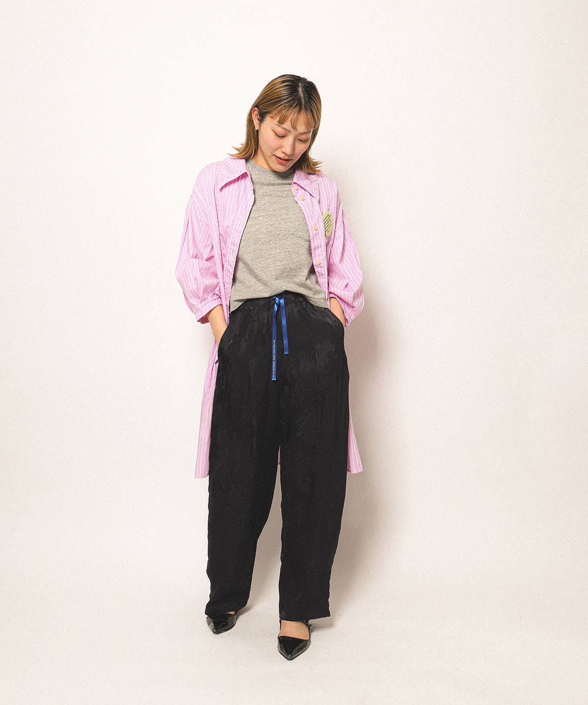 Typewriter Cloth Switched Design Shirt Dress(LADIES)
