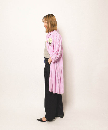 Typewriter Cloth Switched Design Shirt Dress(LADIES)