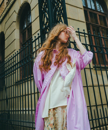Typewriter Cloth Switched Design Shirt Dress(LADIES)