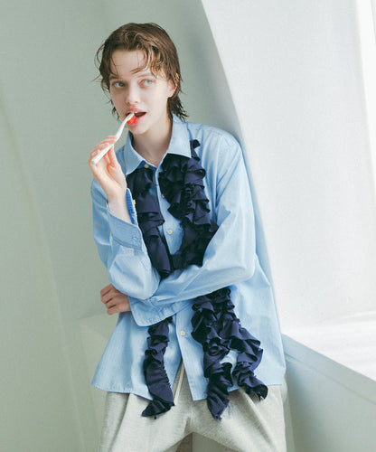 Striped Ruffle Shirt(LADIES)