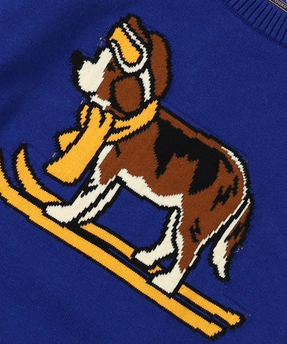 GROOVY SKI DOG Crewneck Knit Pullover