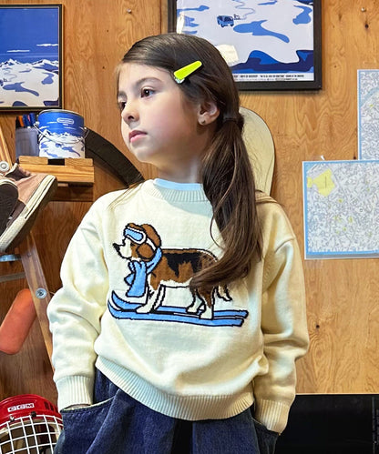 GROOVY SKI DOG Crewneck Knit Pullover