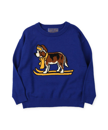 GROOVY SKI DOG Crewneck Knit Pullover