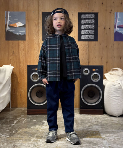 Wool Plaid Band Collar Graffiti Shirt