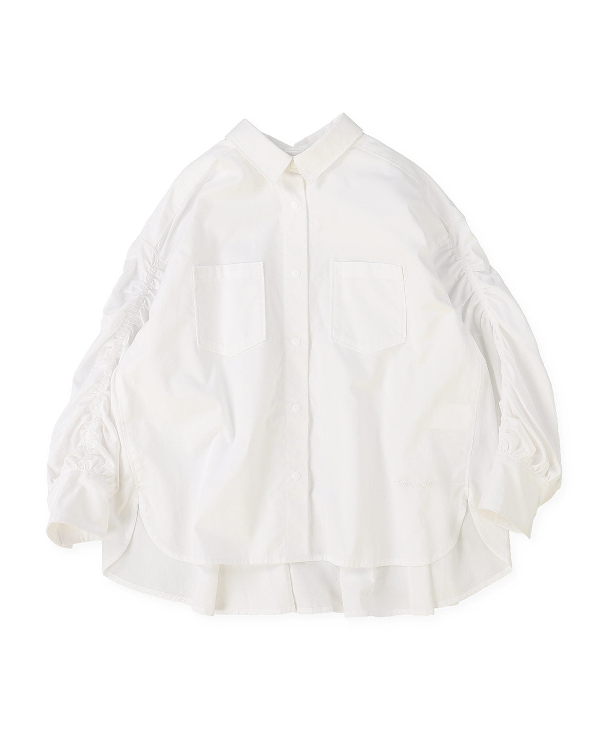 Broadcloth Gathered-sleeve Long Shirt